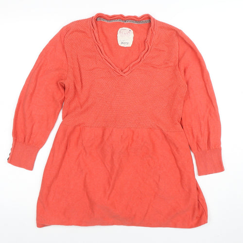 Debenhams Women’s Orange Cotton Knit Tunic Top Size 12 V-Neck Belted