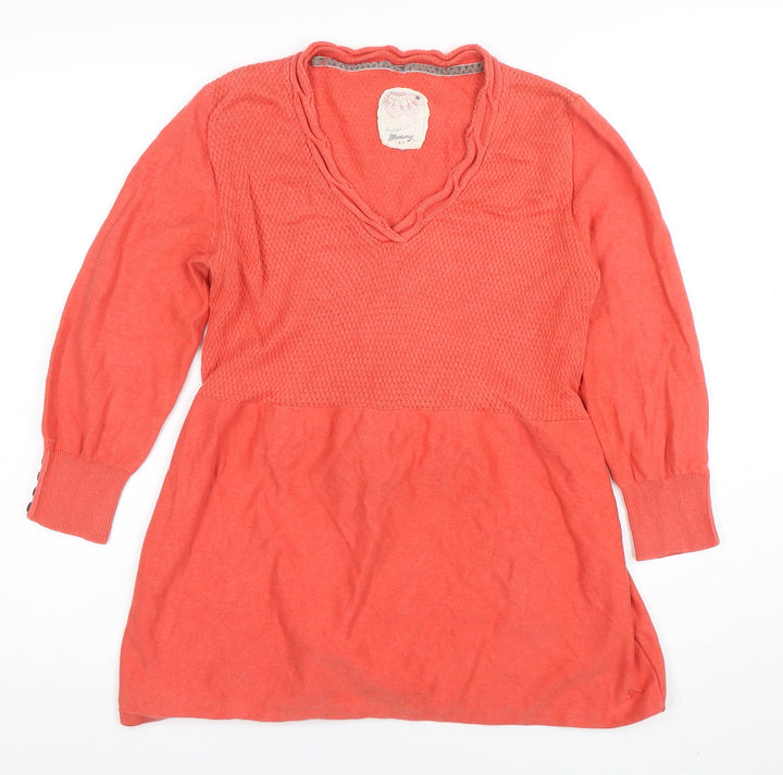 Debenhams Women’s Orange Cotton Knit Tunic Top Size 12 V-Neck Belted