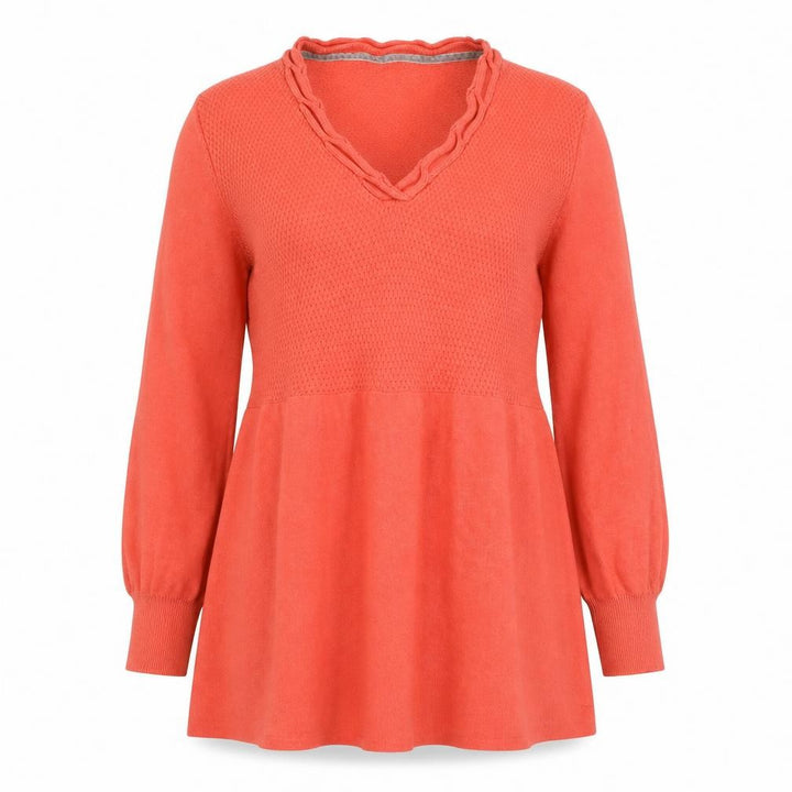 Debenhams Women’s Orange Cotton Knit Tunic Top Size 12 V-Neck Belted