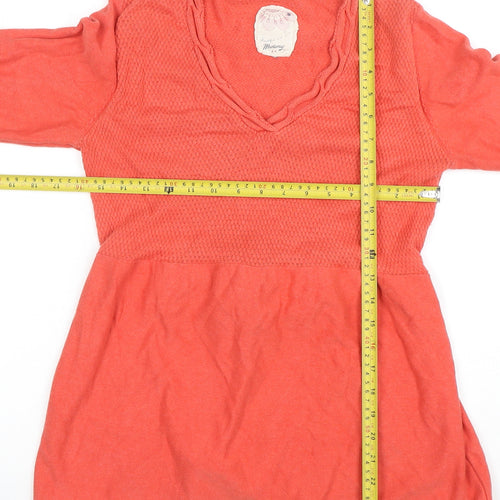 Debenhams Women’s Orange Cotton Knit Tunic Top Size 12 V-Neck Belted