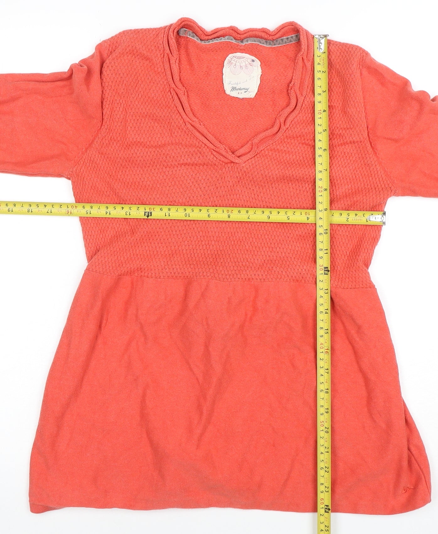Debenhams Women’s Orange Cotton Knit Tunic Top Size 12 V-Neck Belted
