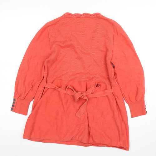 Debenhams Women’s Orange Cotton Knit Tunic Top Size 12 V-Neck Belted