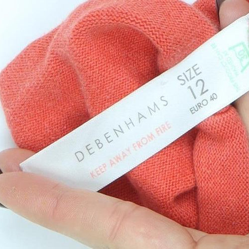 Debenhams Women’s Orange Cotton Knit Tunic Top Size 12 V-Neck Belted