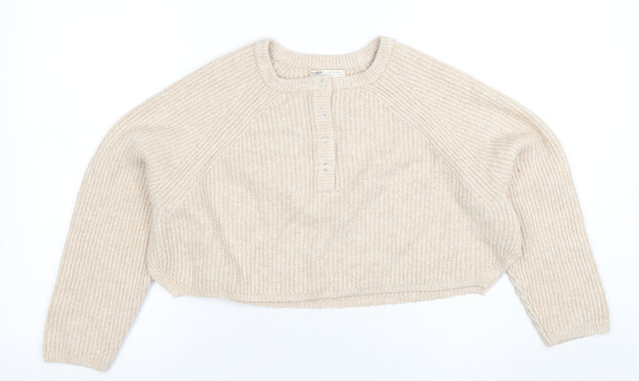 Pull&Bear Women's Beige Henley Knit Jumper Size S