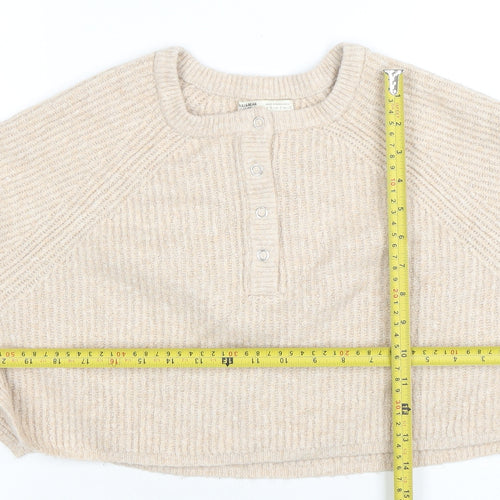 Pull&Bear Women's Beige Henley Knit Jumper Size S