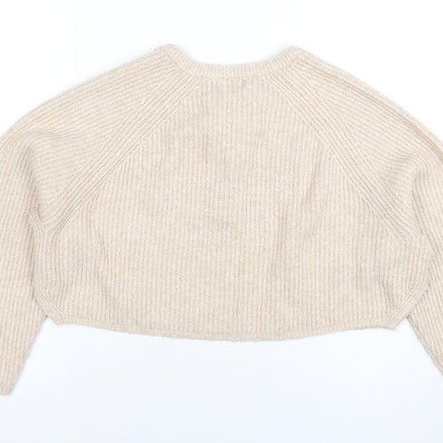 Pull&Bear Women's Beige Henley Knit Jumper Size S