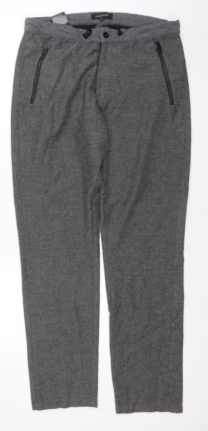Jaeger Women Grey Wool Blend Straight Trousers M