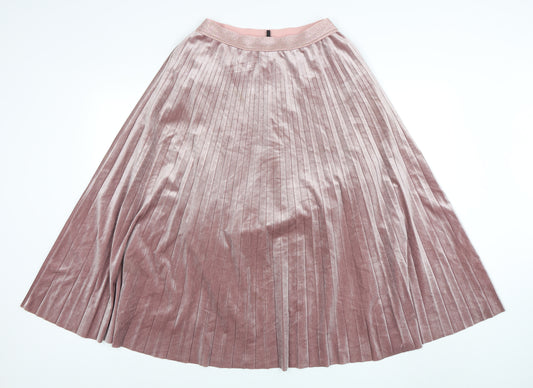 LEO & UGO Women's Pink Pleated Velvet Midi Skirt Size L
