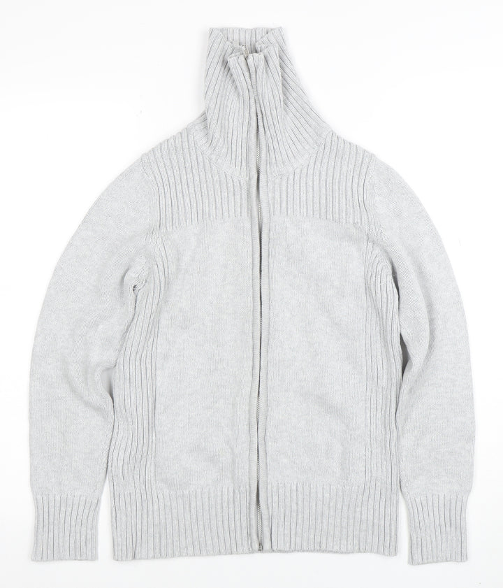 Marks and Spencer Women's Grey Size 12 Roll Neck Full Zip Jumper