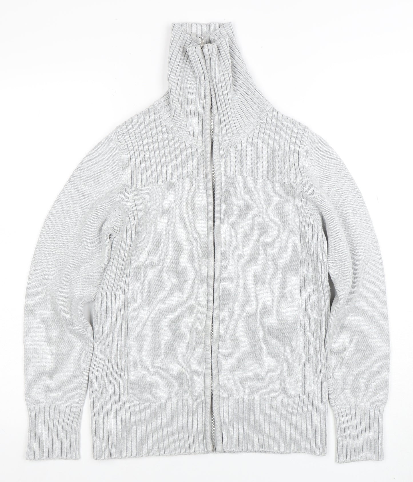 Marks and Spencer Women's Grey Size 12 Roll Neck Full Zip Jumper