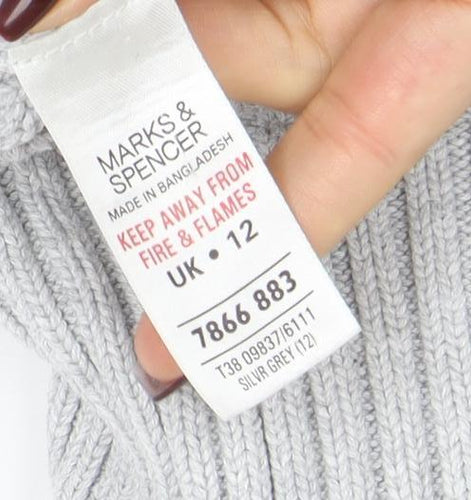Marks and Spencer Women's Grey Size 12 Roll Neck Full Zip Jumper