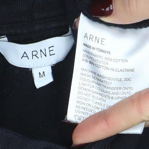 ARNE Women Black M Pullover Hoodie Cotton Blend Casual Sweatshirt