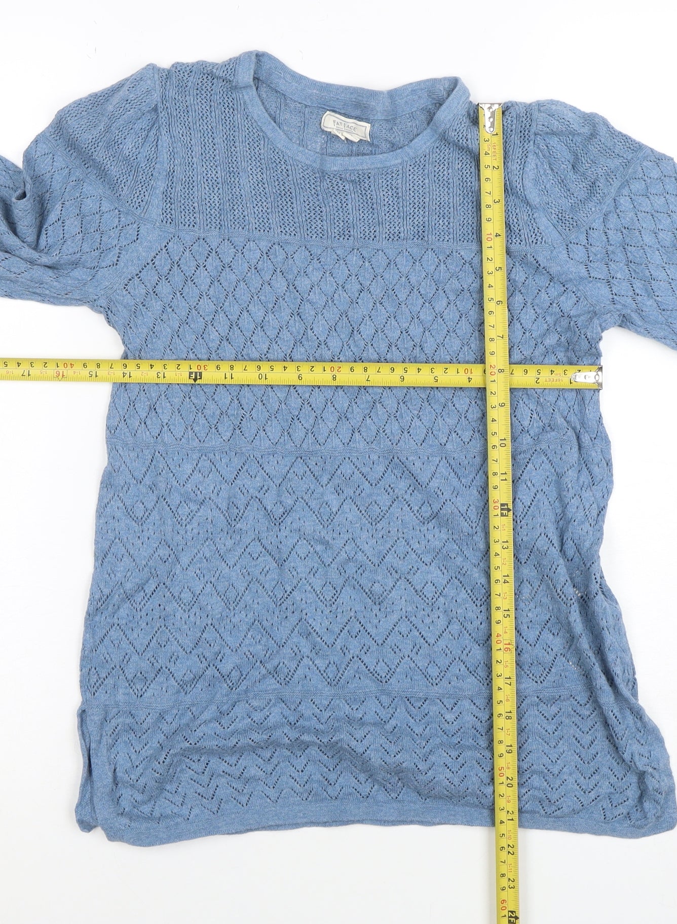 Fat Face Women Blue Cotton Open-Knit Long Sleeve Jumper Size 8