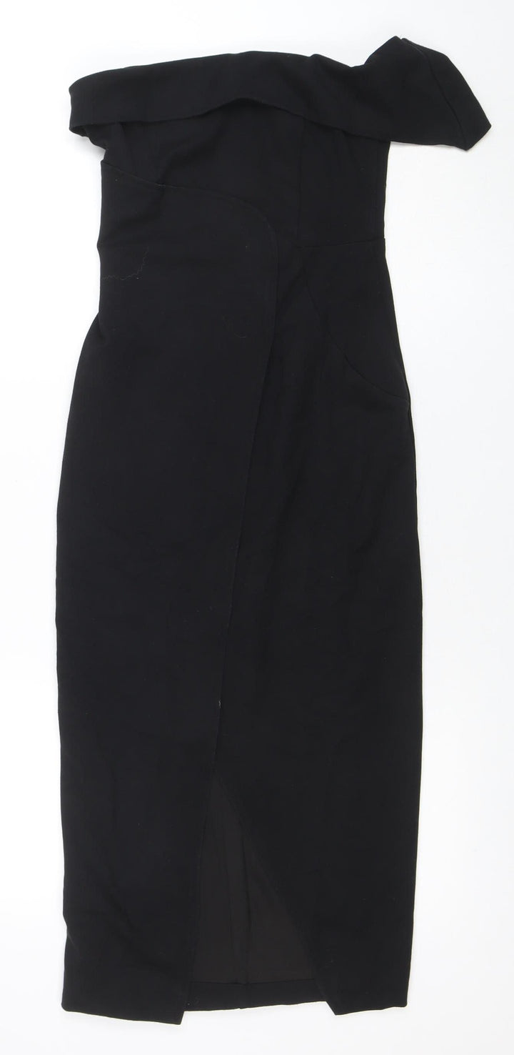 Lavish Alice Women's Black Size 6 Off Shoulder Bodycon Midi Dress