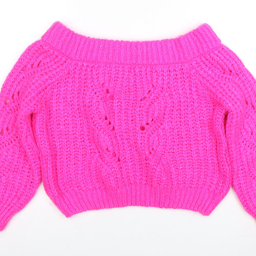 River Island Women’s Pink Open-Knit Boat Neck Jumper Size 12