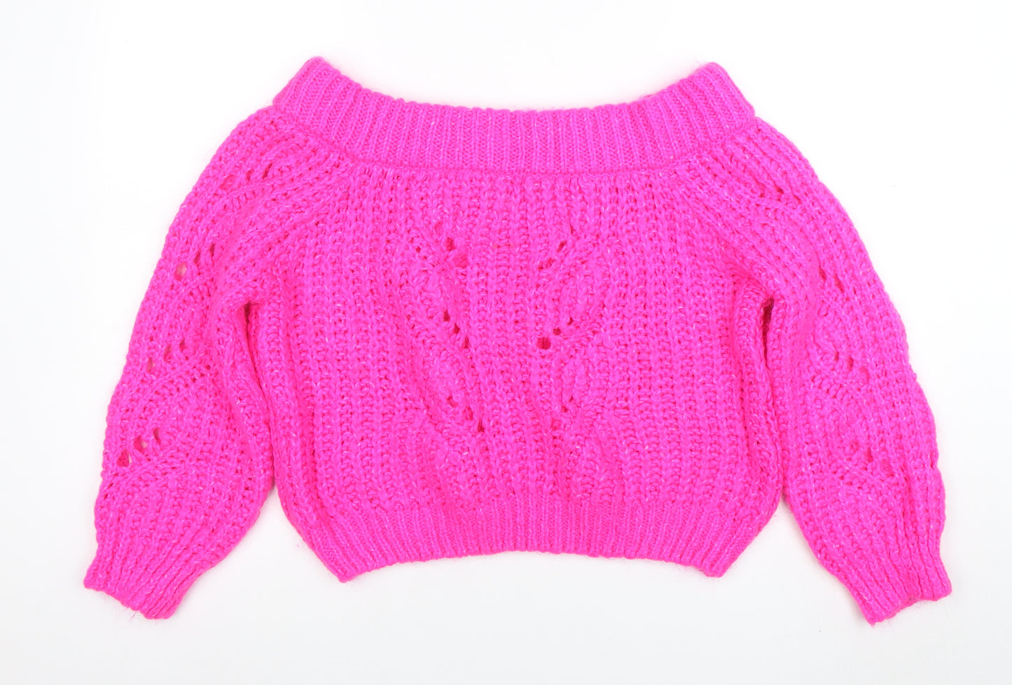 River Island Women’s Pink Open-Knit Boat Neck Jumper Size 12