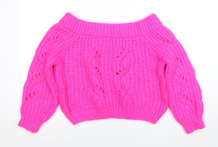 River Island Women’s Pink Open-Knit Boat Neck Jumper Size 12
