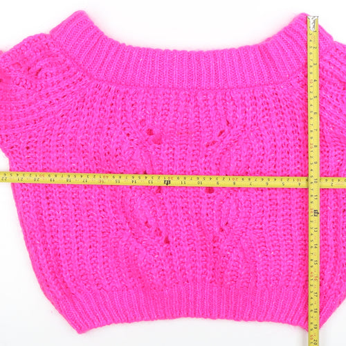 River Island Women’s Pink Open-Knit Boat Neck Jumper Size 12