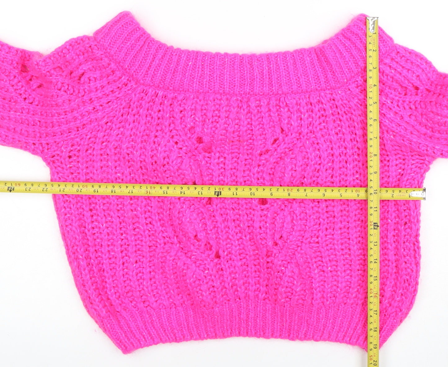 River Island Women’s Pink Open-Knit Boat Neck Jumper Size 12