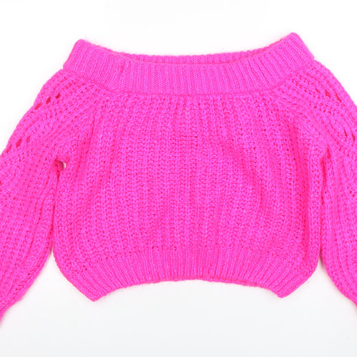 River Island Women’s Pink Open-Knit Boat Neck Jumper Size 12