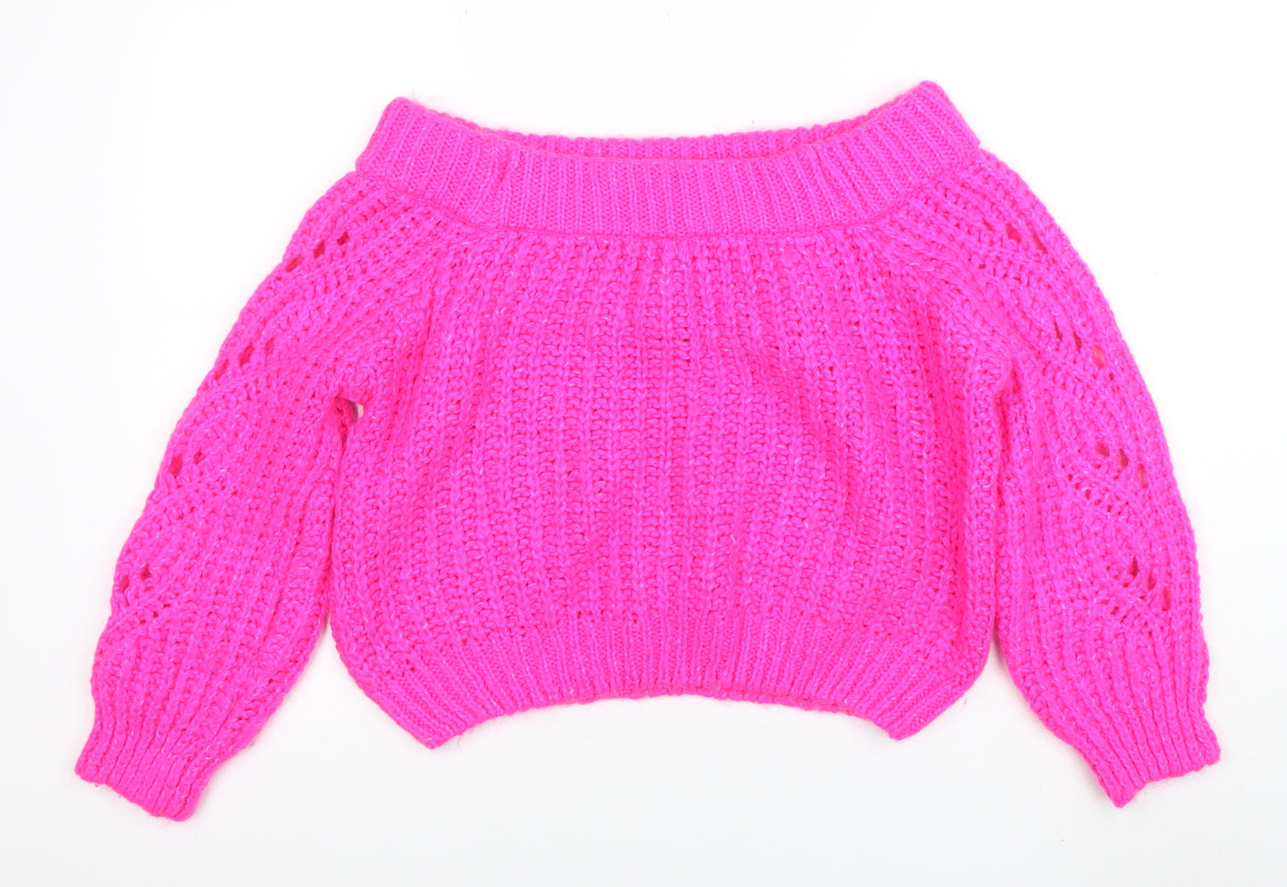 River Island Women’s Pink Open-Knit Boat Neck Jumper Size 12