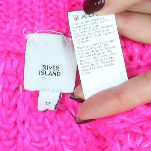 River Island Women’s Pink Open-Knit Boat Neck Jumper Size 12