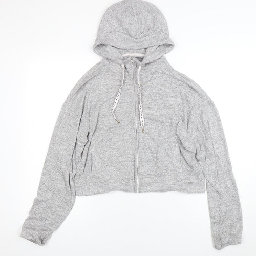 Hollister Women Grey Full Zip Hoodie Small Soft Knit Casual