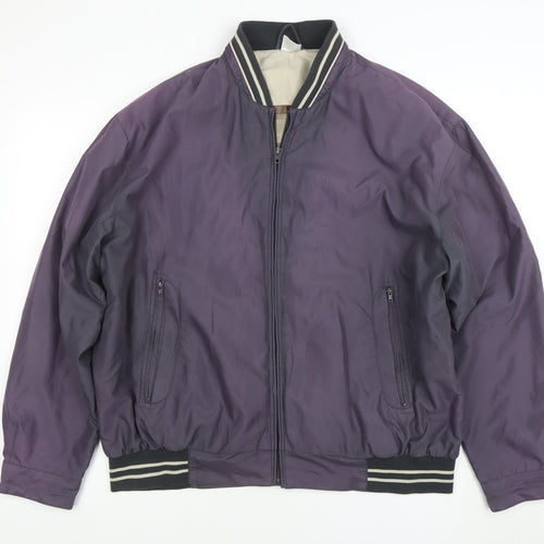 MAN Men's Purple Bomber Jacket Size L Zip Up Casual Varsity Style