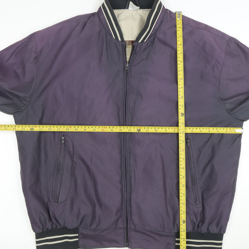 MAN Men's Purple Bomber Jacket Size L Zip Up Casual Varsity Style
