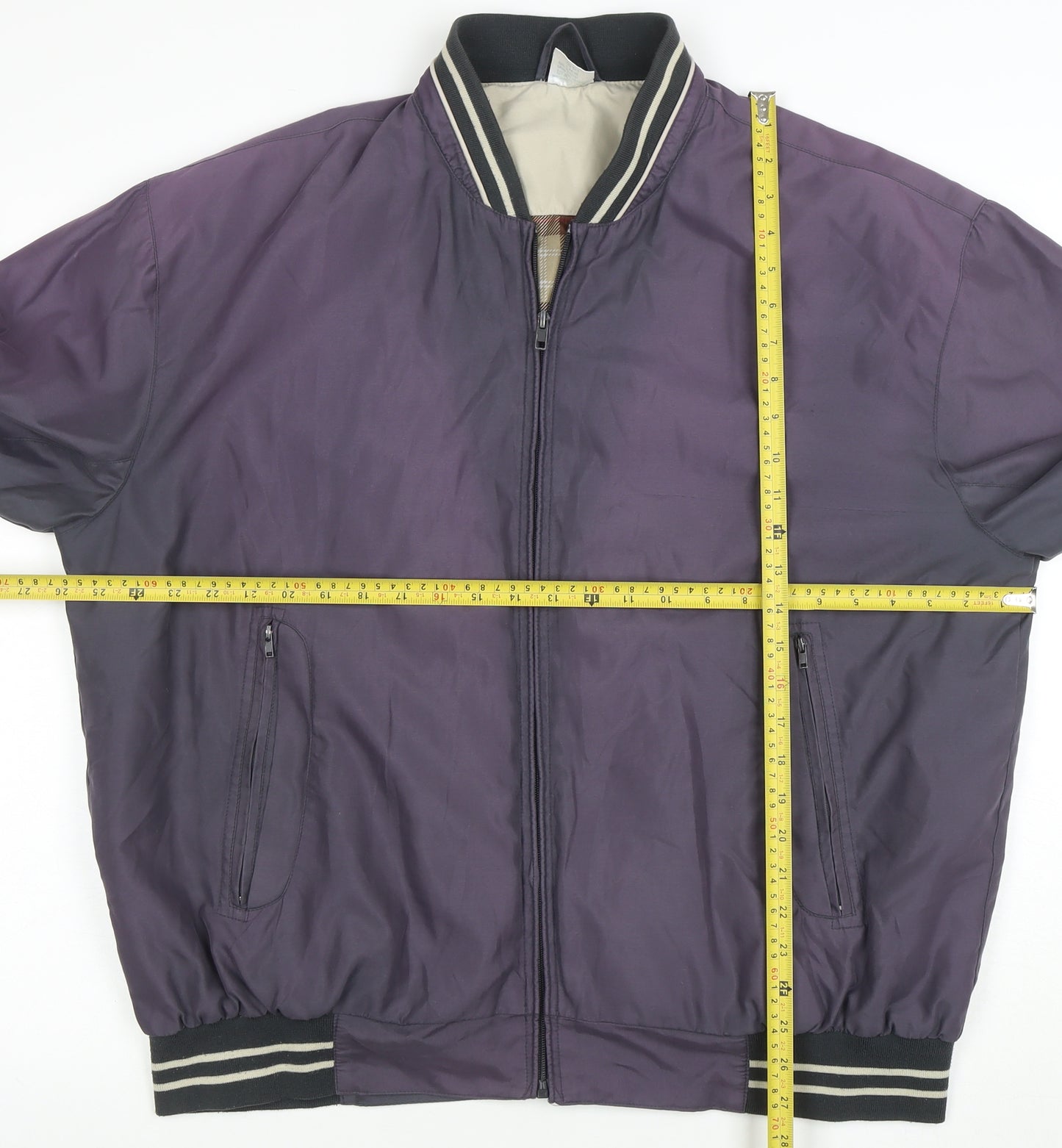 MAN Men's Purple Bomber Jacket Size L Zip Up Casual Varsity Style