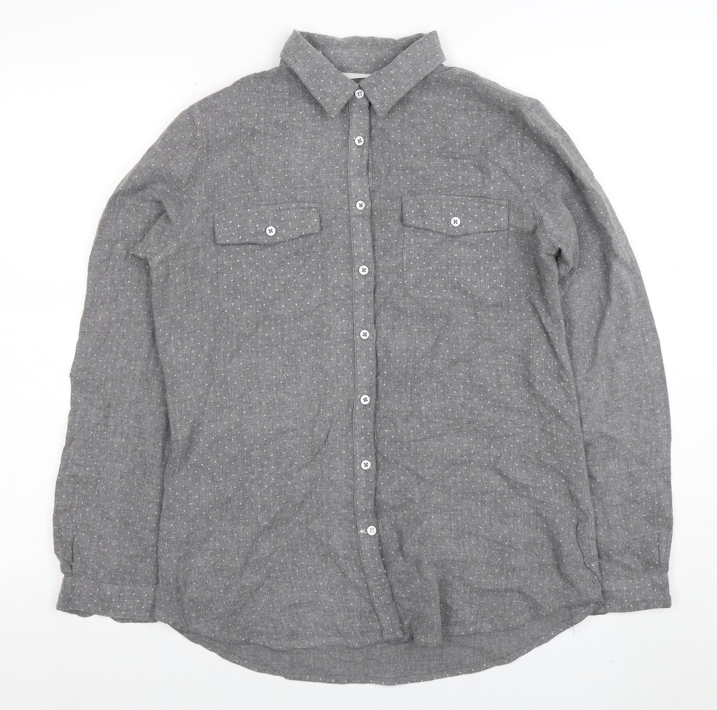 Crew Clothing Co. Womens Grey Polka Dot Button-Up Shirt Size 10