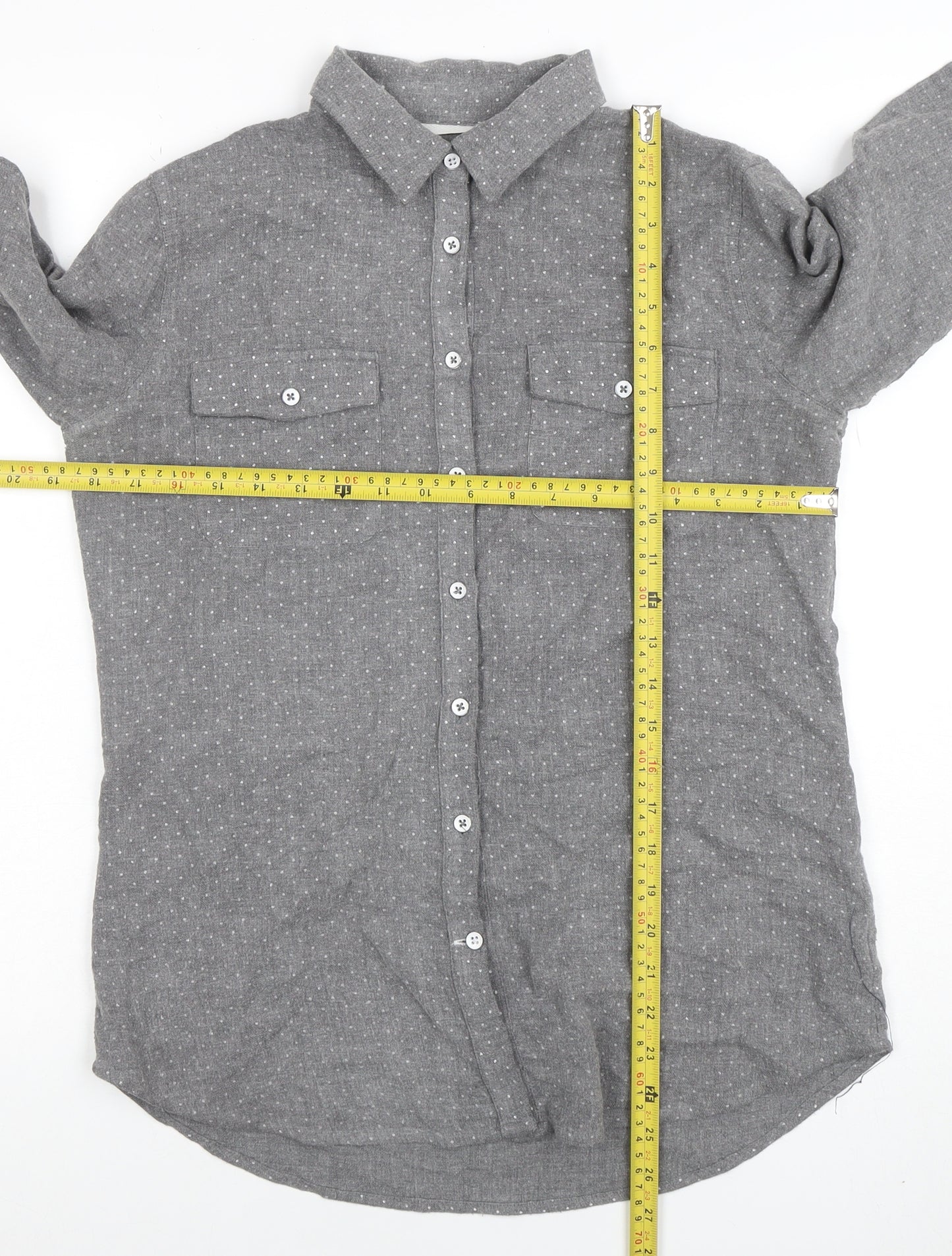 Crew Clothing Co. Womens Grey Polka Dot Button-Up Shirt Size 10