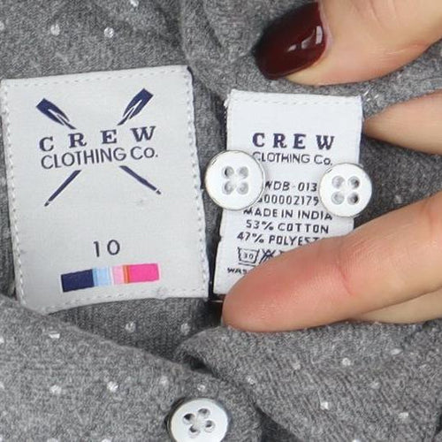 Crew Clothing Co. Womens Grey Polka Dot Button-Up Shirt Size 10