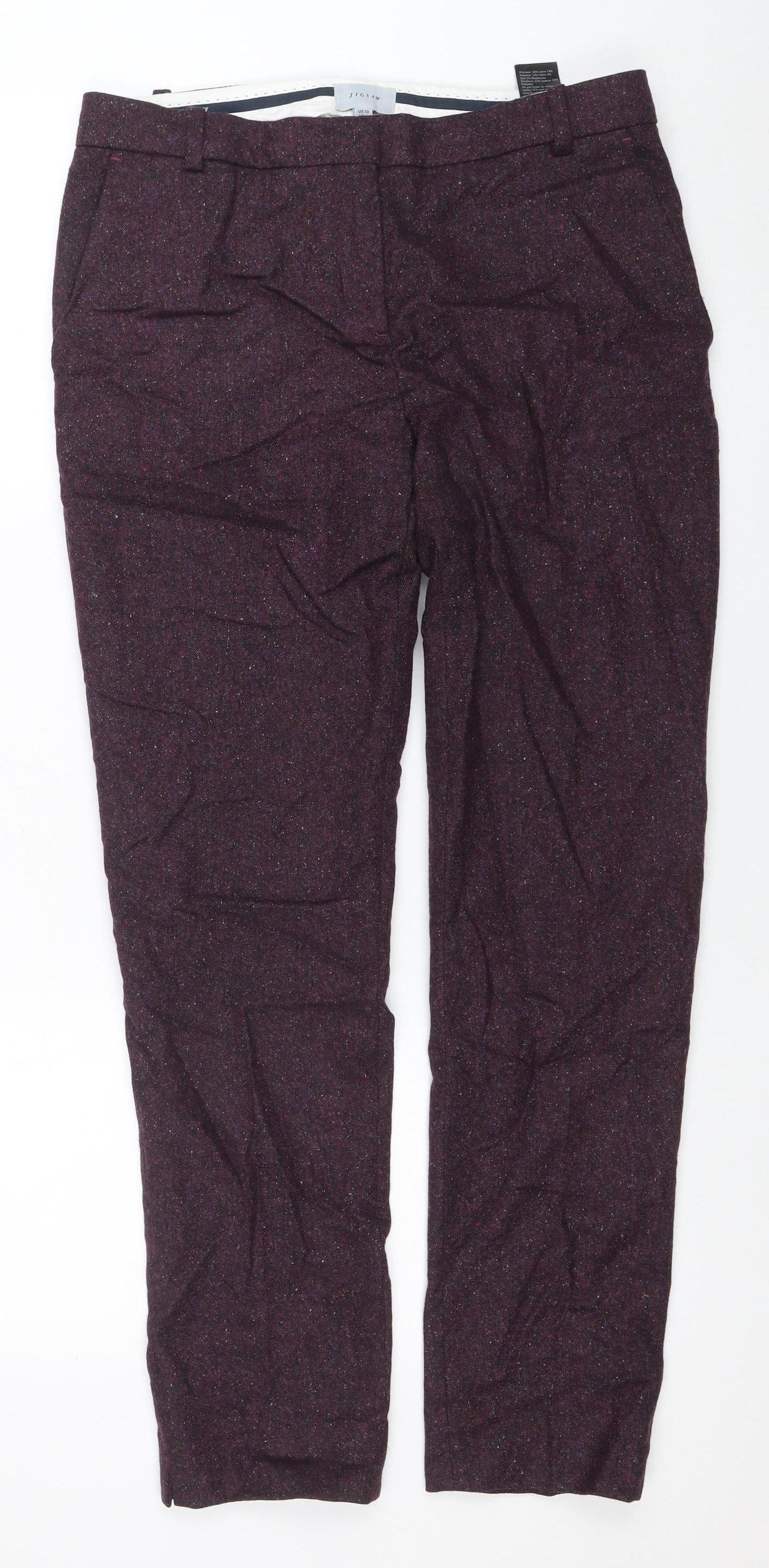 Jigsaw Women's Purple Wool Blend Tweed Straight Trousers UK 10
