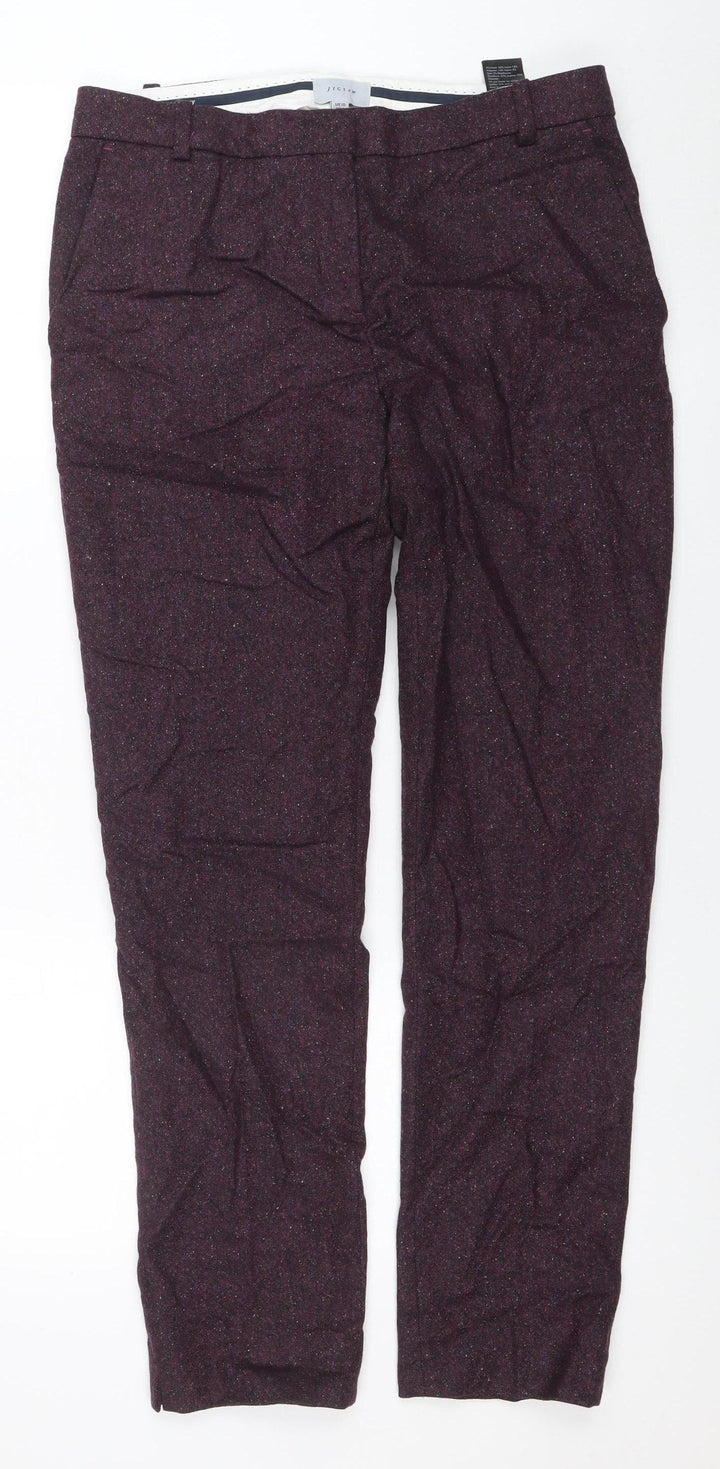 Jigsaw Women's Purple Wool Blend Tweed Straight Trousers UK 10