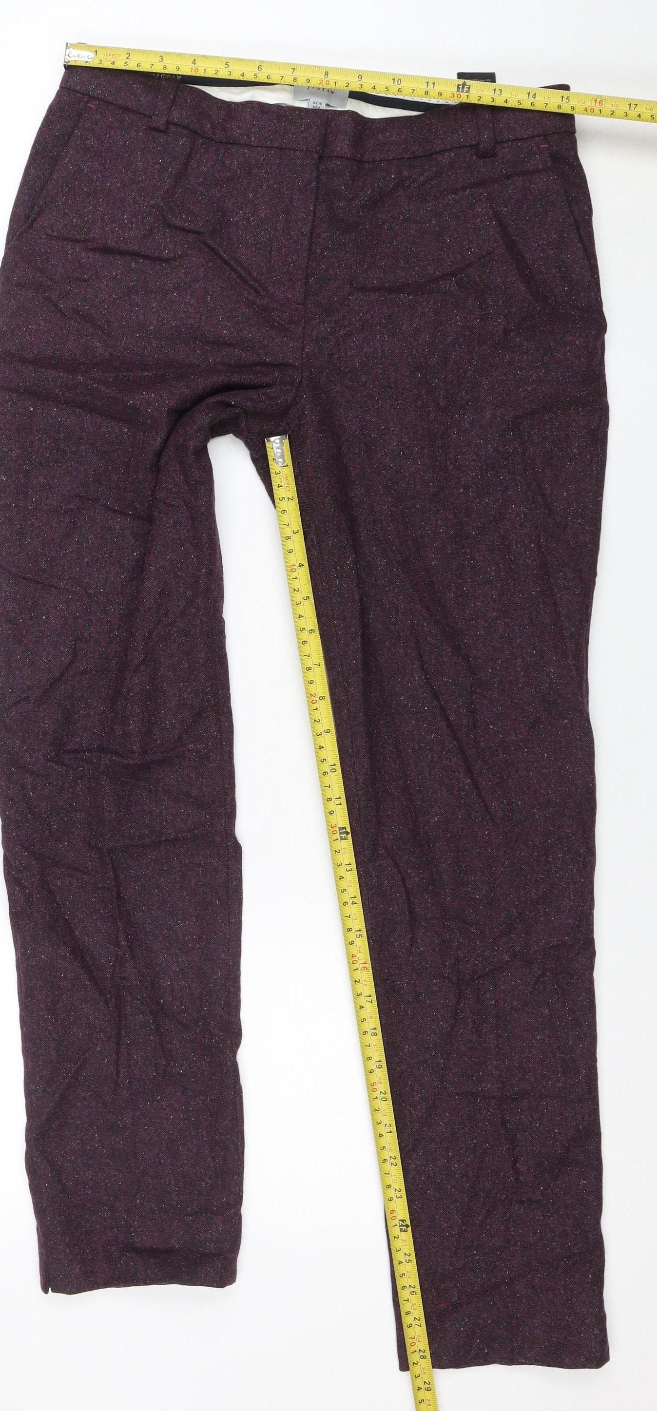Jigsaw Women's Purple Wool Blend Tweed Straight Trousers UK 10