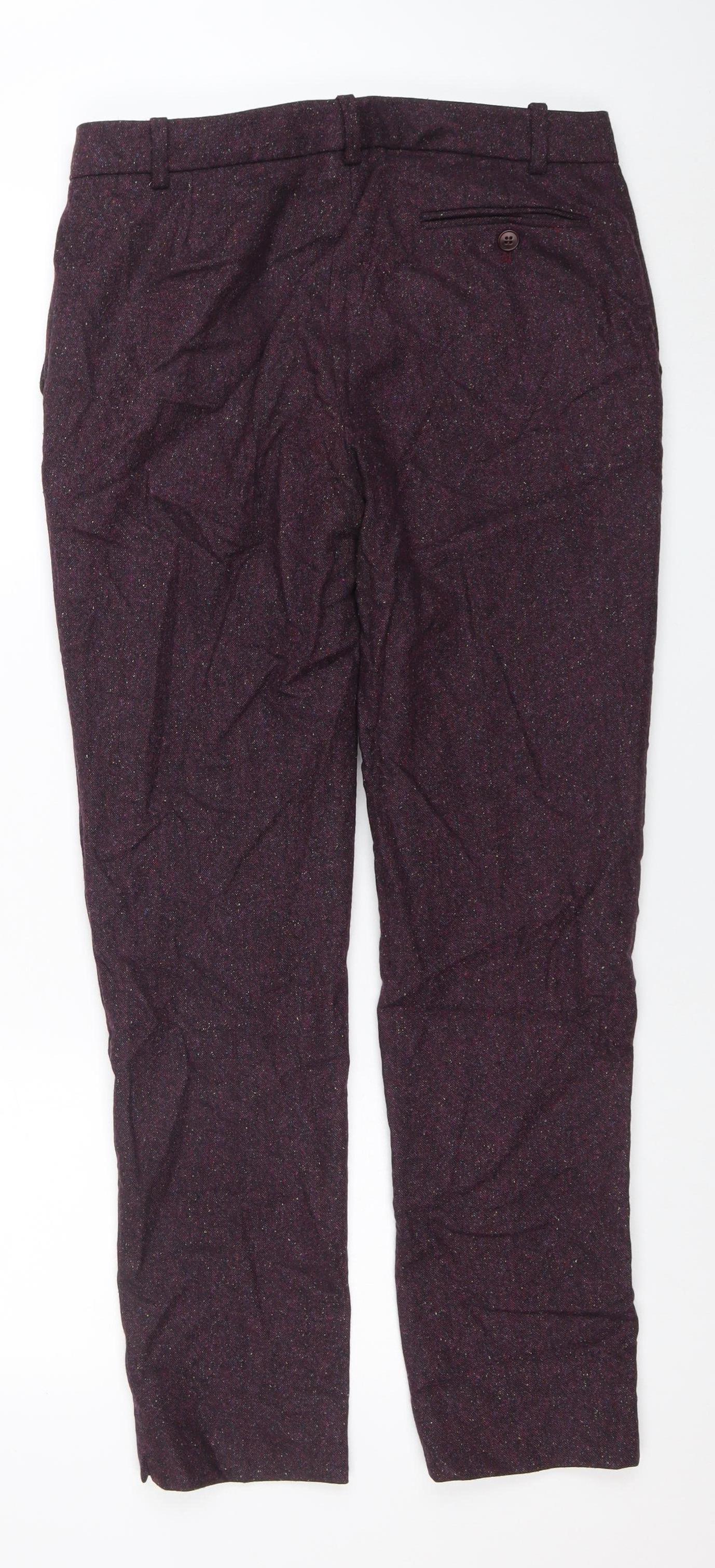 Jigsaw Women's Purple Wool Blend Tweed Straight Trousers UK 10