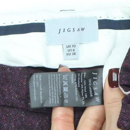 Jigsaw Women's Purple Wool Blend Tweed Straight Trousers UK 10