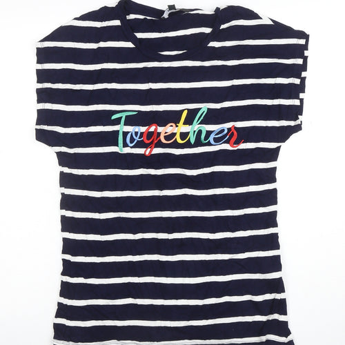 Capsule Women's Blue Striped 'Together' Embroidered T-Shirt Size 10