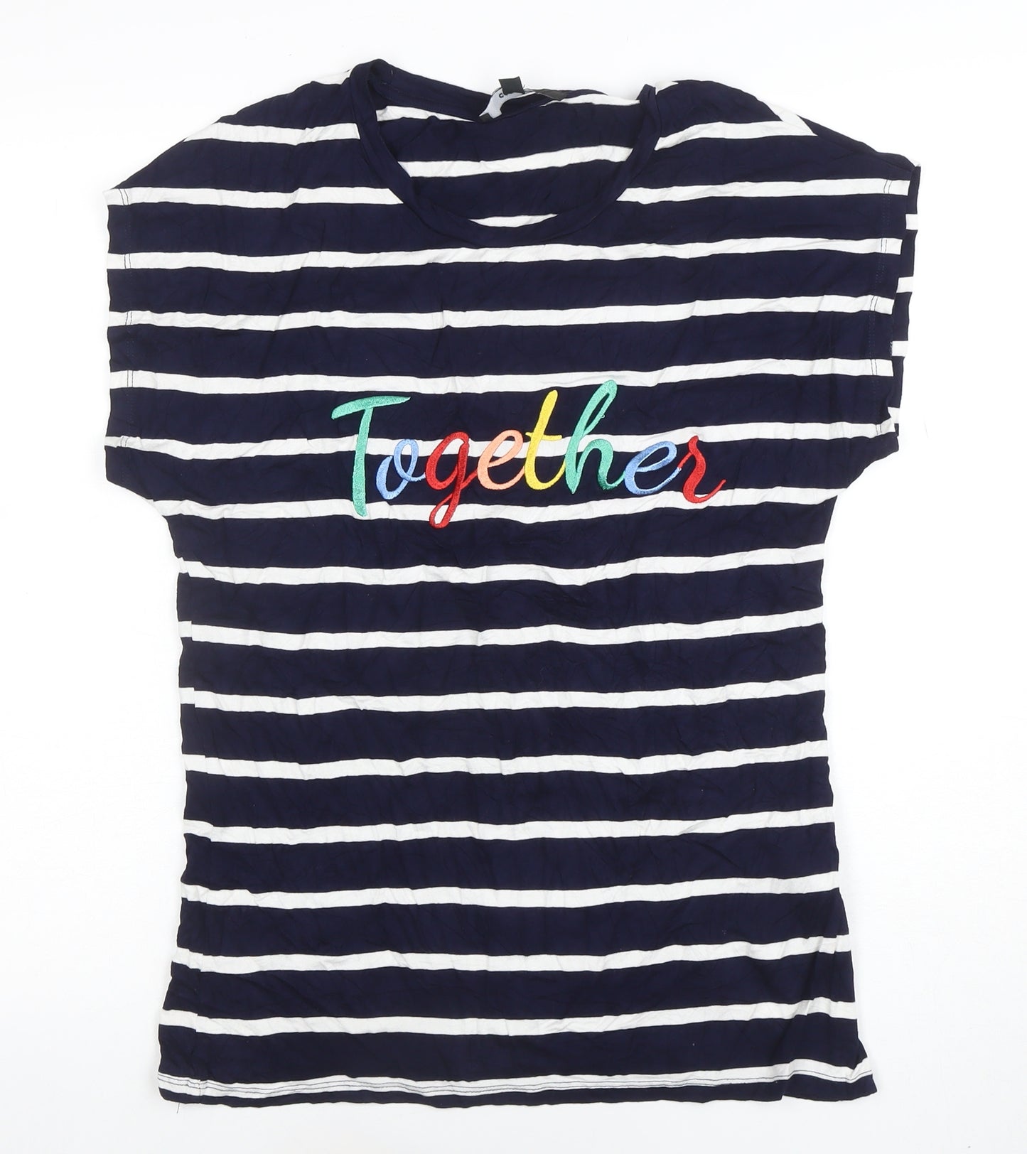 Capsule Women's Blue Striped 'Together' Embroidered T-Shirt Size 10