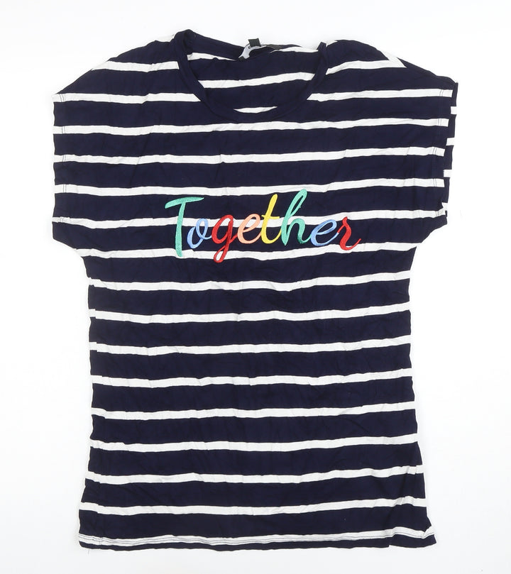 Capsule Women's Blue Striped 'Together' Embroidered T-Shirt Size 10