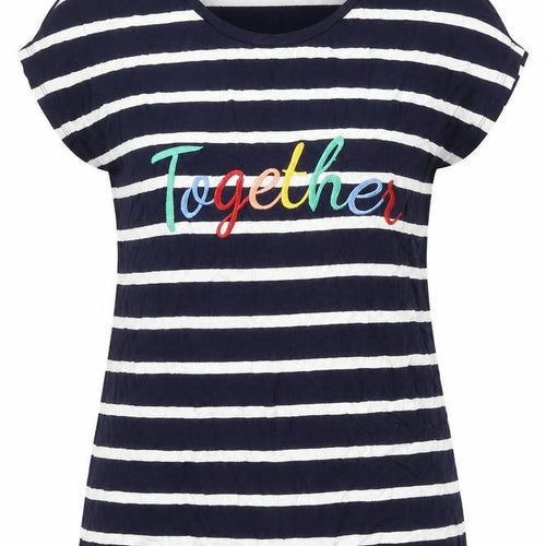 Capsule Women's Blue Striped 'Together' Embroidered T-Shirt Size 10