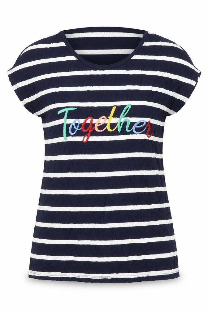 Capsule Women's Blue Striped 'Together' Embroidered T-Shirt Size 10