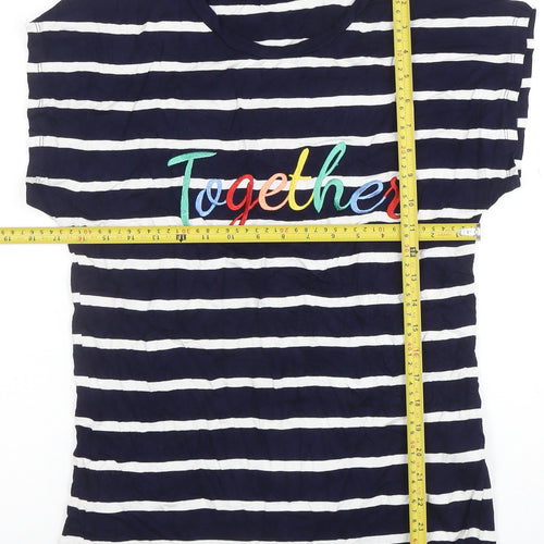 Capsule Women's Blue Striped 'Together' Embroidered T-Shirt Size 10