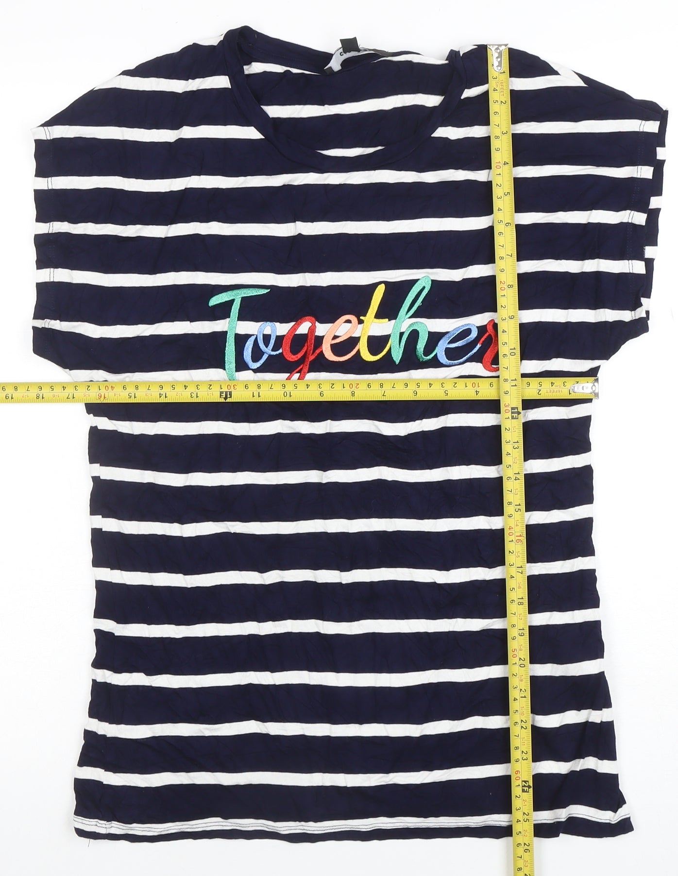 Capsule Women's Blue Striped 'Together' Embroidered T-Shirt Size 10