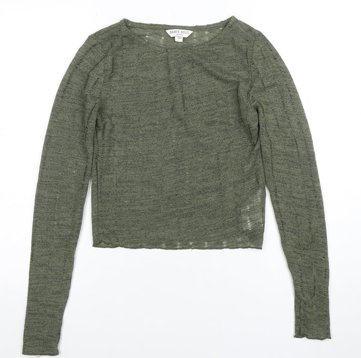 Brave Soul Women Green XS Lightweight Crew Neck Long Sleeve Jumper