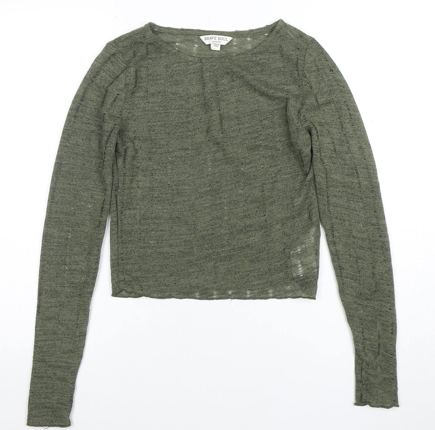Brave Soul Women Green XS Lightweight Crew Neck Long Sleeve Jumper