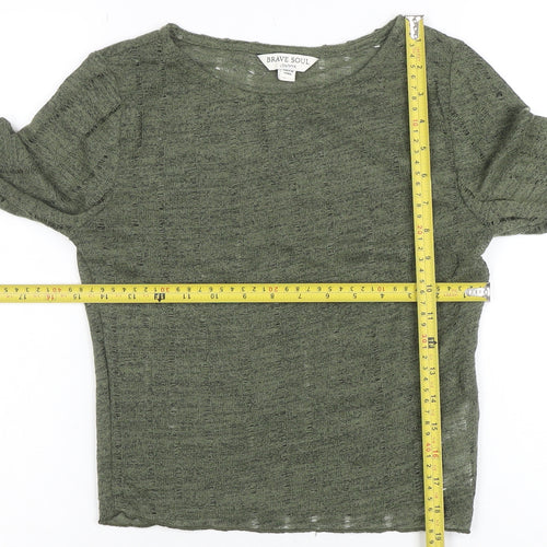 Brave Soul Women Green XS Lightweight Crew Neck Long Sleeve Jumper