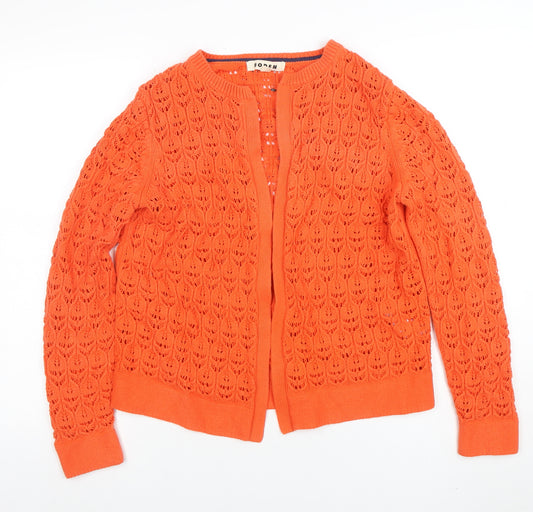 Boden Women Orange Knit Cotton Cardigan M Open Knit Long Sleeve