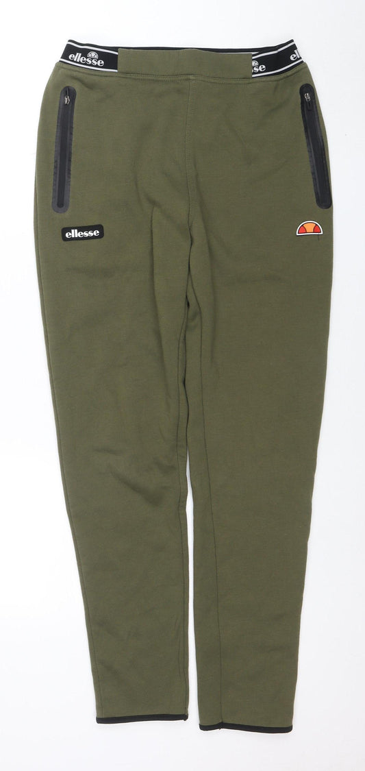 Ellesse Mens Green Jogger Trousers Size S Slim Fit Elastic Waist Zip Pockets